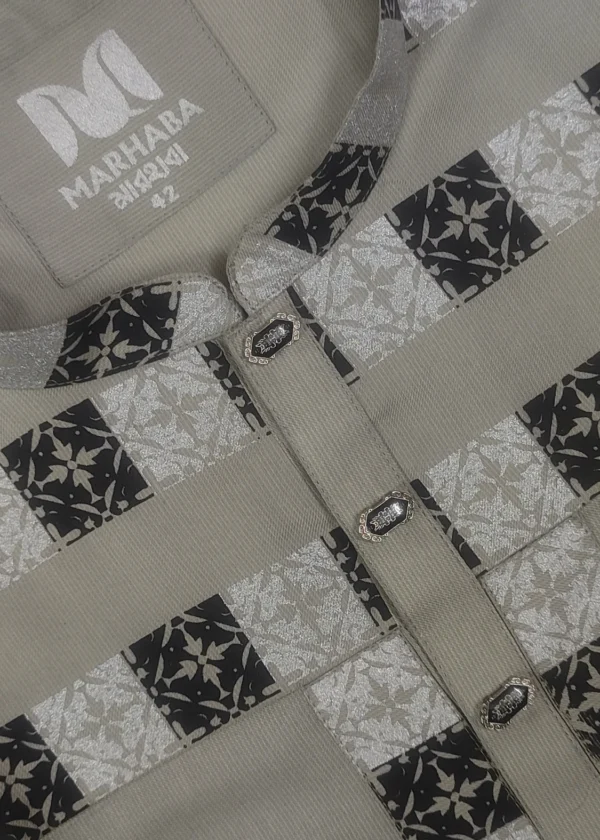 Dim Grey Silver-Black Patterned Cotton Platinum Panjabi